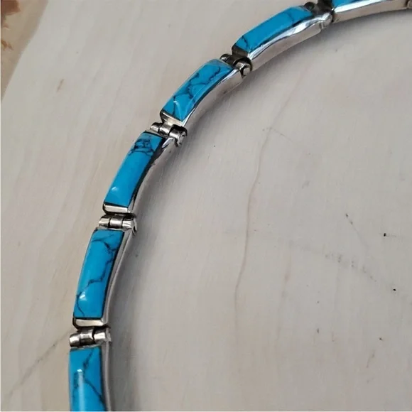 950 Sterling Silver 925 Turquoise Cleopatra V Necklace - Picture 4 of 12